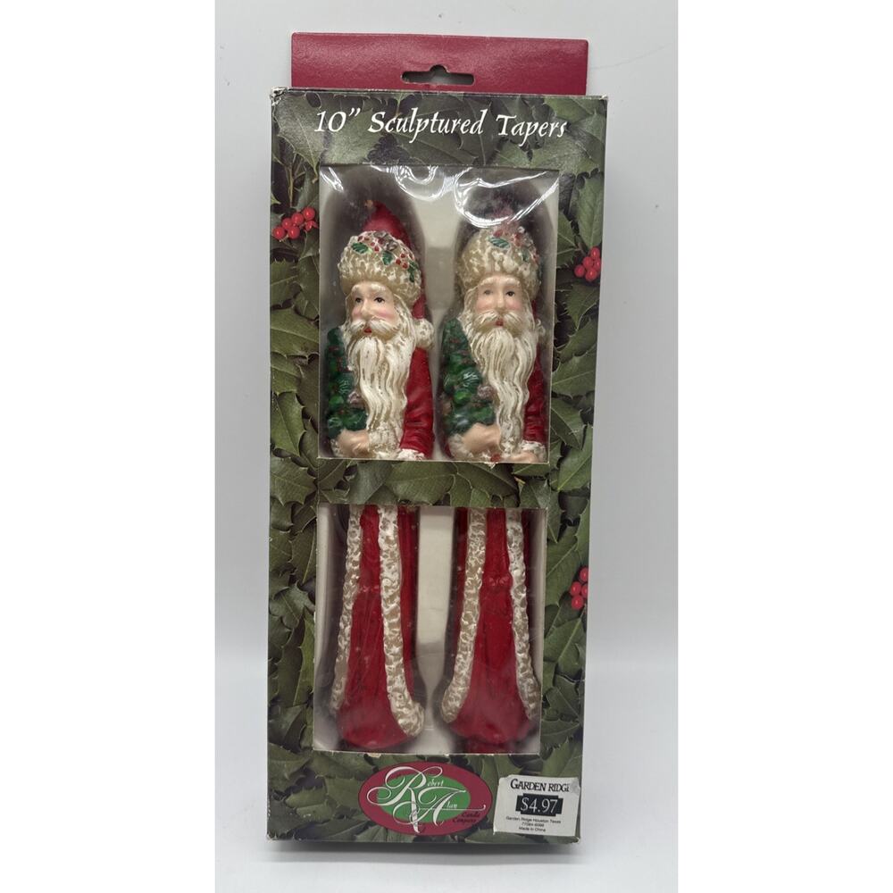 Vintage Robert Alan 10” Sculptured Taper Santa Candles Unburned Hand Painted